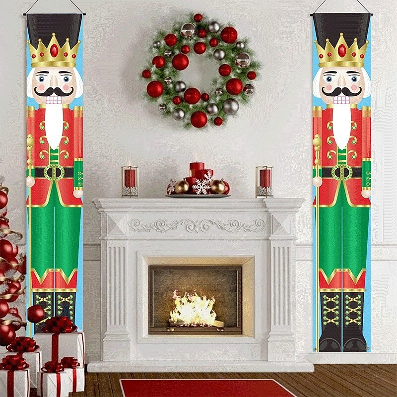Christmas Porch Banner with Puppet Design, Holiday Door Hanging Signs, Xmas Couplets Decoration for Home Outdoor2