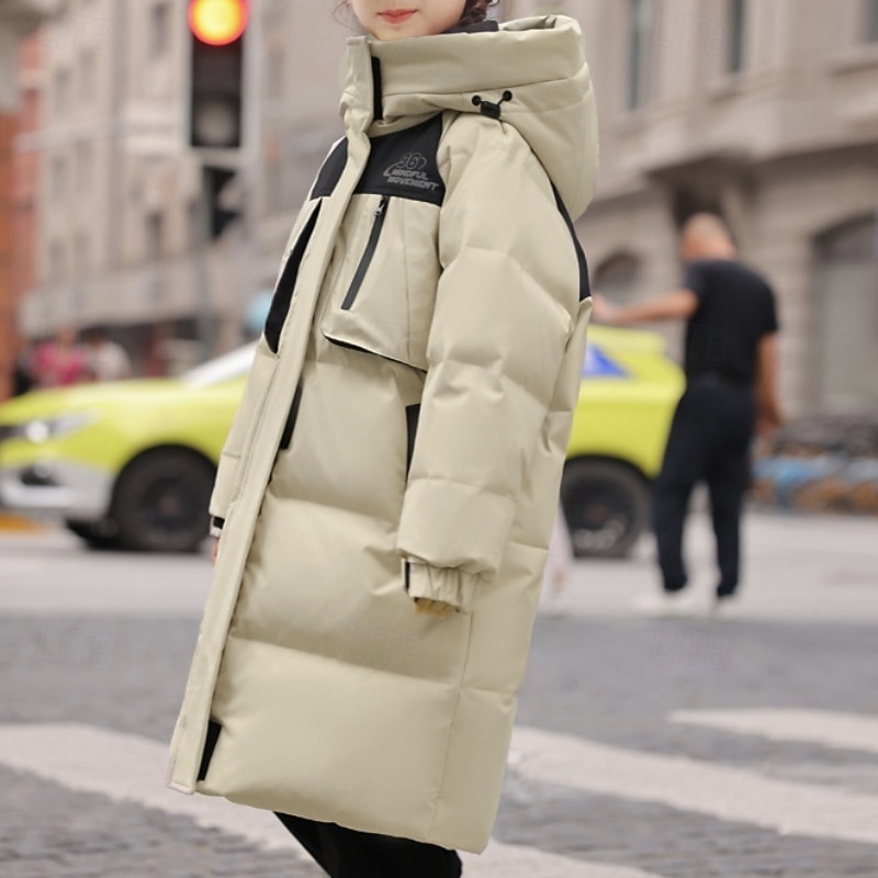 Kids Girls' Down Jacket Outdoor Jacket Puffer Jacket Solid Color Fashion Keep Warm Windproof Outdoor Coat Outerwear 4-12 Years Fall Black Pink Beige3