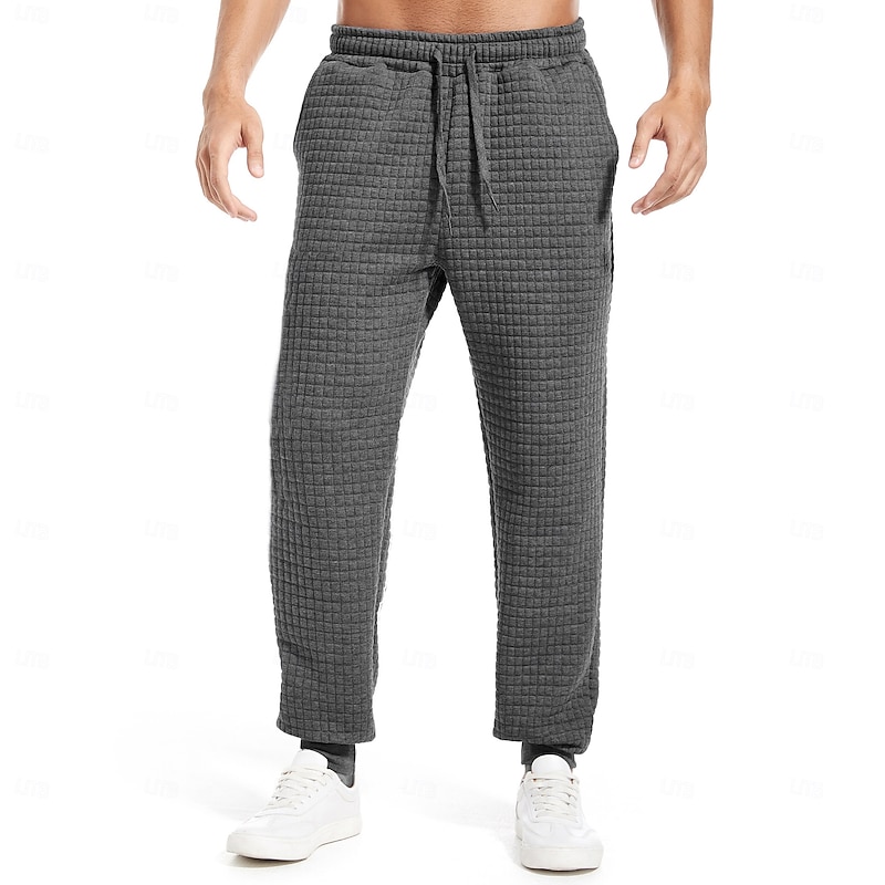 Men's Sweatpants Joggers Drawstring Plaid Soft Sports Full Length Casual Casual White gray Black Micro-elastic3