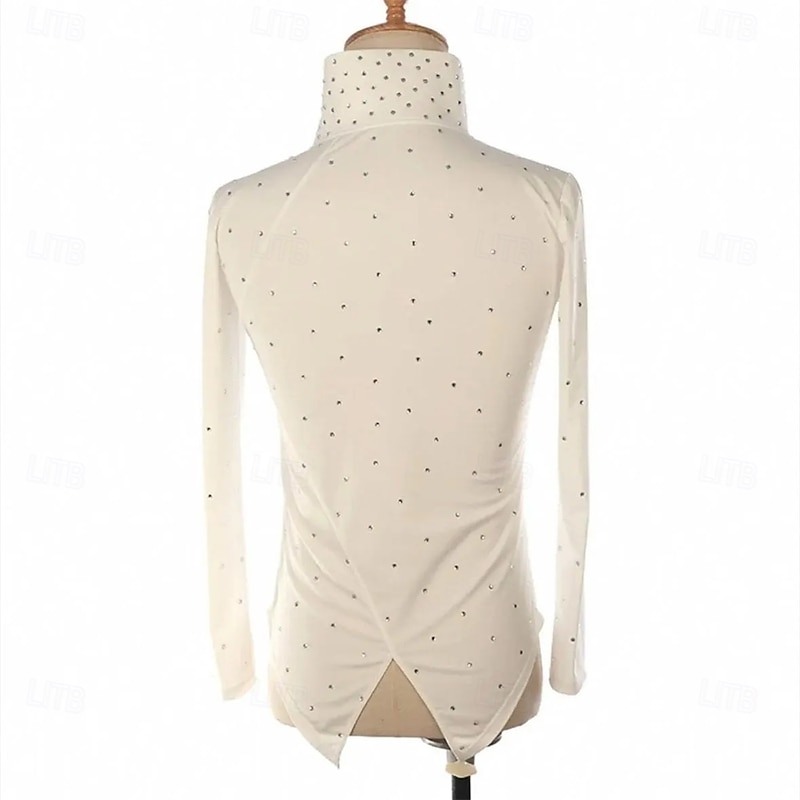 Figure Skating Top Men's Boys' Ice Skating Tops White Patchwork Spandex High Elasticity Training Competition Skating Wear Classic Crystal / Rhinestone Long Sleeve Ice Skating Figure Skating3