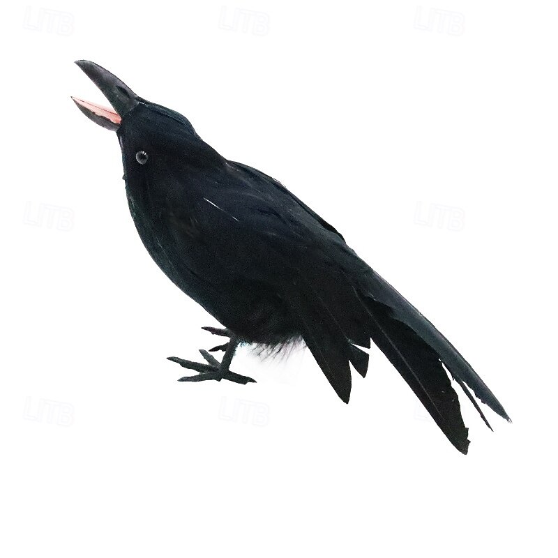 2 Pack Halloween Black Feathered Crows, Black Crows with Real Feather Halloween Decoration for Indoor Outdoor(26*6*12cm)3