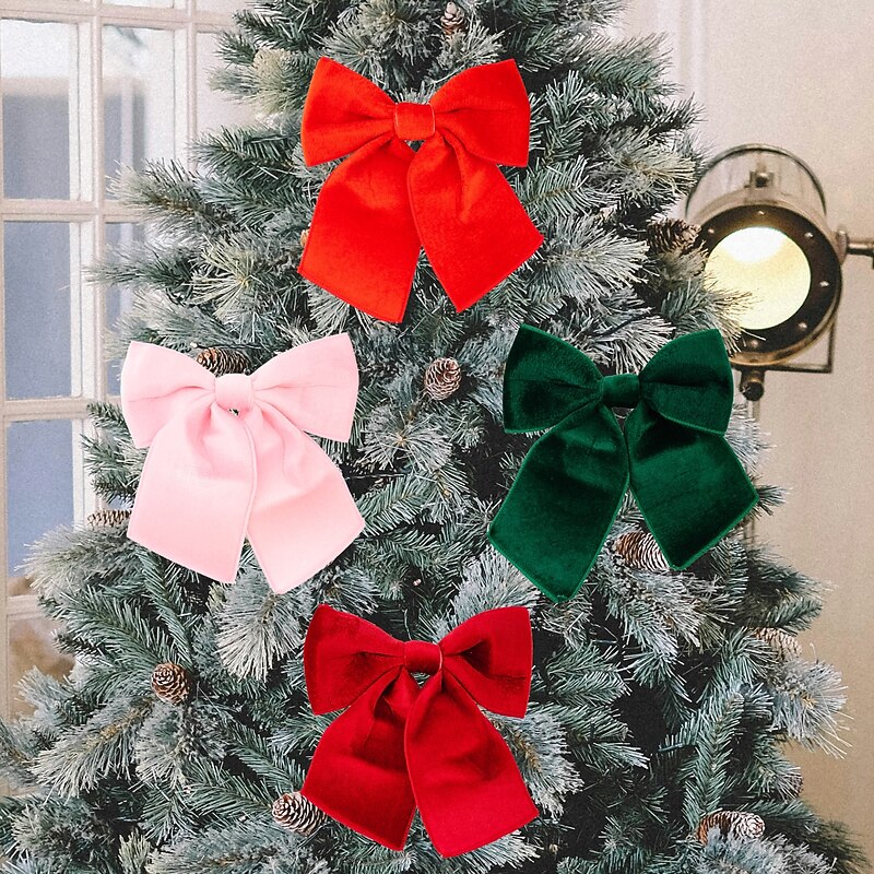 Christmas Decorations Peak Red Velvet Bow Ornament Gold Trim Hanging Bow for Xmas Tree Holiday Festive Tree Topper Decoration
