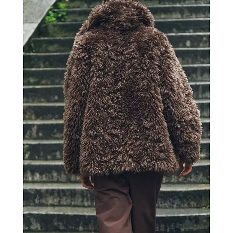 Women's Teddy Coat Faux Fur Coat Warm Comfortable Furs & Leathers Casual Plain Vacation Street Casual Going out Regular Turndown Regular Fit Long Sleeve Outerwear Brown Fall Winter4