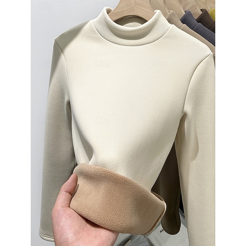 Women's Blouse Solid Color Stylish Basic Casual Long Sleeve Turtleneck Regular Tops Daily Black Yellow Brown Khaki Dark Gray Spring Fall Winter