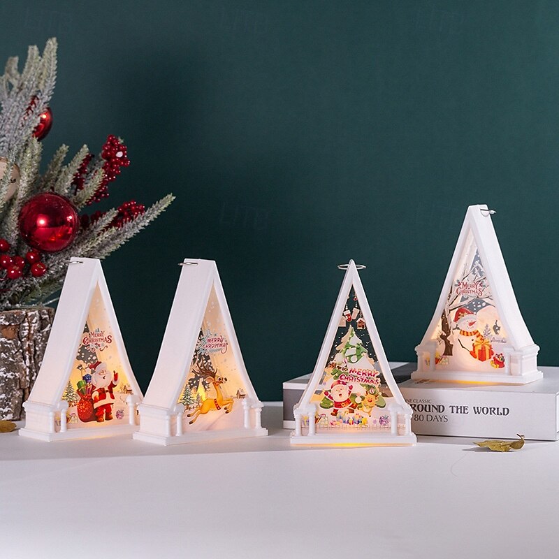1 Pc 15.5 * 10.8CM Christmas LED Electronic Candle Light Retro Wind Light Indoor and Outdoor Party Desktop Ornament Light Hanging Lantern Christmas Decoration Prop AG10 * 3 Batteries4