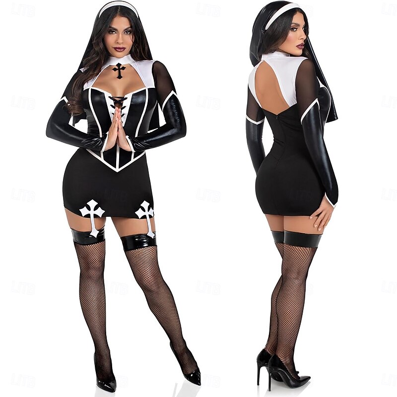 Nun Halloween Dress Fancy Costume Sexy Costume Adults' Women's Halloween Carnival Performance Party Easy Halloween Costumes Dress Up2