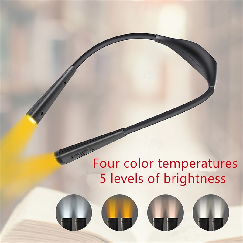 1 Pc LED Neck Hung Light Hands Free Neck Light 5 Level Light 4 Temperature Rechargeable USB Reading Lamp High Quality Neck Book Light