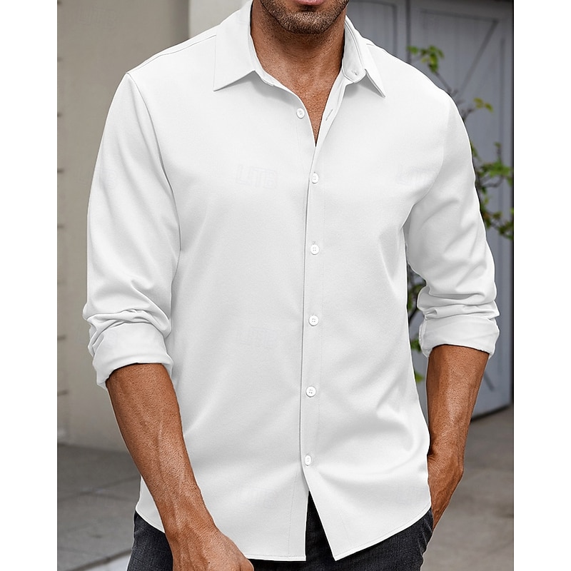 Men's Shirt Summer Shirt Casual Shirt Beach Shirt Button Up Shirt White Apricot Long Sleeve Plain Lapel Vacation Hawaiian Clothing Apparel Polyester Fashion Casual Comfortable