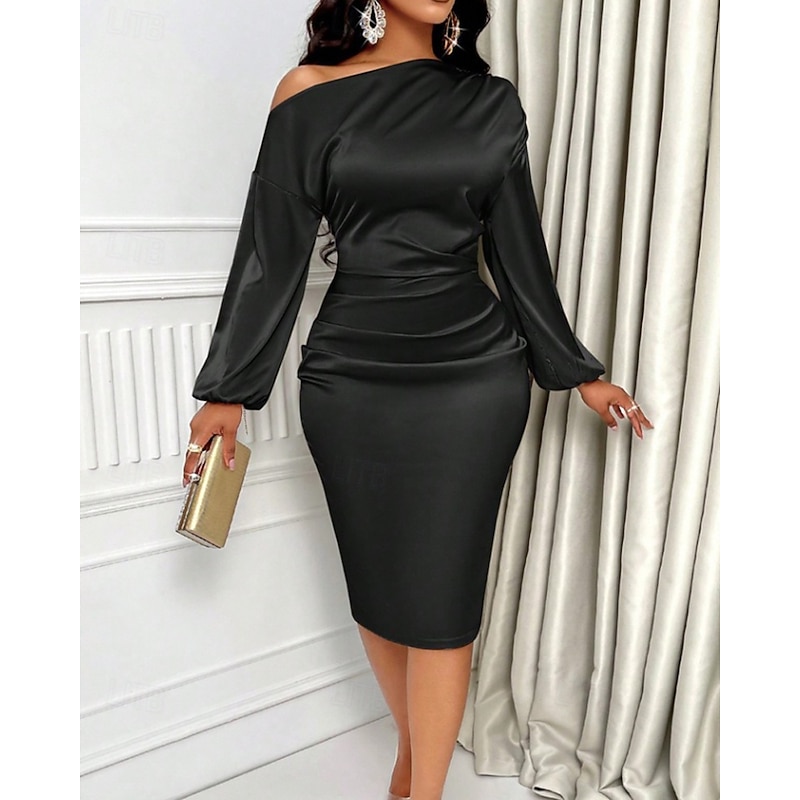 Women's Mini Dress Black Dress Party Dress Cocktail Dress Satin Dress Fashion Modern Party Evening Party Cocktail Party Regular Fit Plain Long Sleeve Cold Shoulder Black Pink Navy Blue Purple Fall2