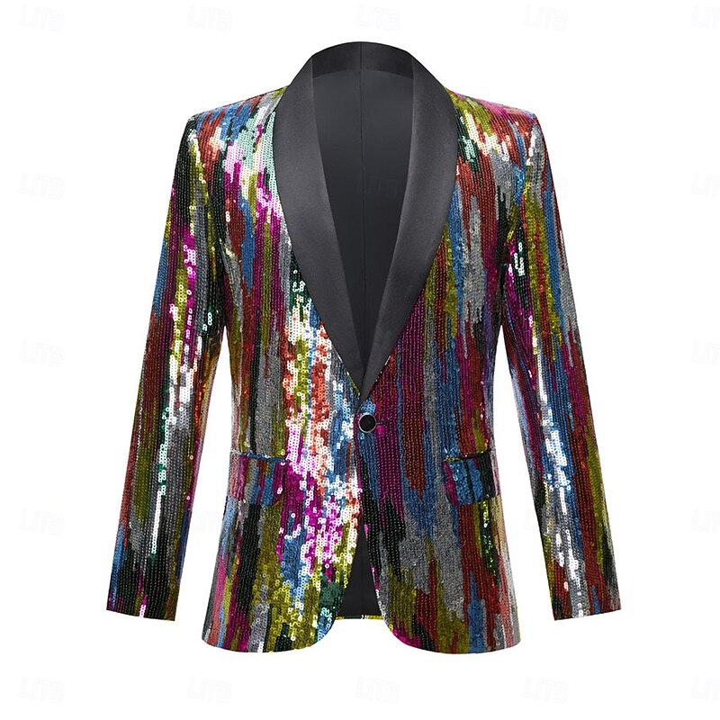 Men's Blazer Jacket Shawl Collar Fashion Party Solid Colored Blazer Multicolor Slim Fit Tailored Fit Single Breasted One-button