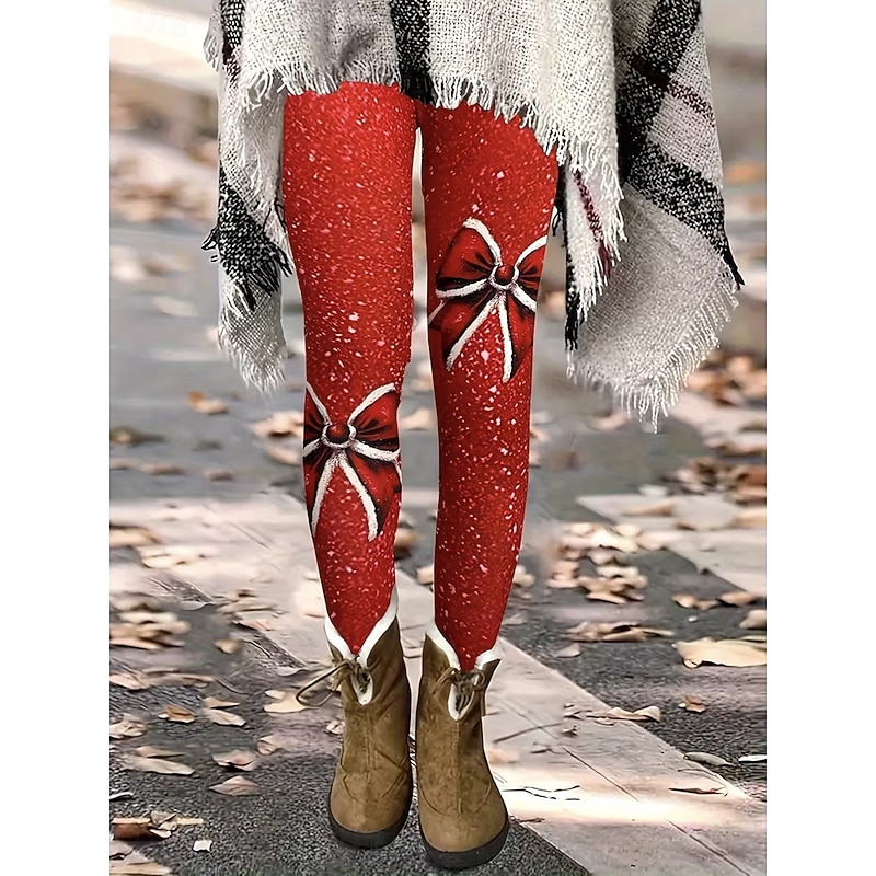 Women's Leggings Vacation Vintage Fashion Full Length High WaistPantsUgly Christmas Graphic Printing Thermal Warm Soft Breathable Stretchy Formal Outdoor Vacation Red Summer Spring Fall Winter Slim