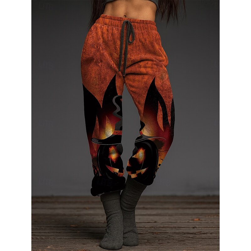 Women's Skinny Vacation Vintage Fashion Full Length High WaistPantsHalloween Skull Halloween Drawstring Patchwork Elastic Waistband Stretchy Formal Vacation Street Dark Grey Light Grey Orange Summer3
