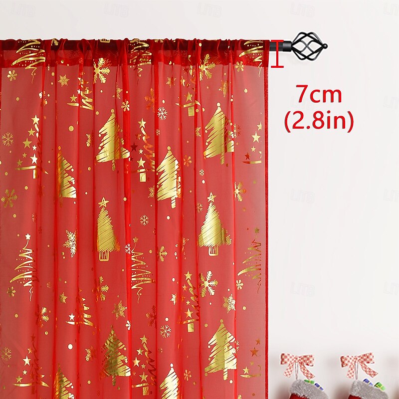 Single Strand Terylene Snowfall Christmas Rod Pocket Sheer Curtain, Holiday Window Drapes for Living Room and Bedroom4