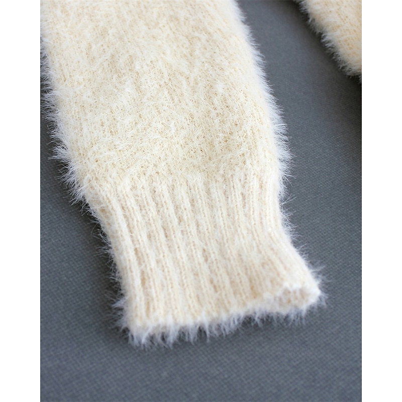 Women's Sweater Casual Soft Pure Color Ribbed Crew Neck Knitted Cold Shoulder Long Sleeve Regular Tops Knit Outdoor Daily Weekend Beige Fall Winter3