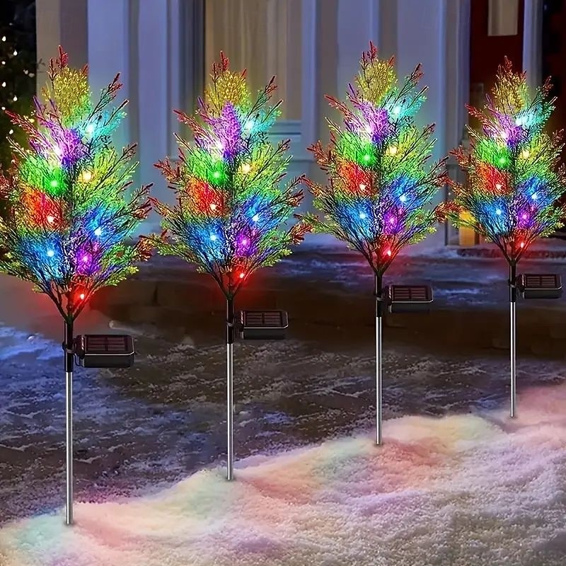 2PCS Solar Pine Tree Lights Christmas Garden Ground Lights Solar Tree Stump Lights Outdoor Path Waterproof Decoration New Year Home Yard Walkway Solar Landscape Lawn Lights