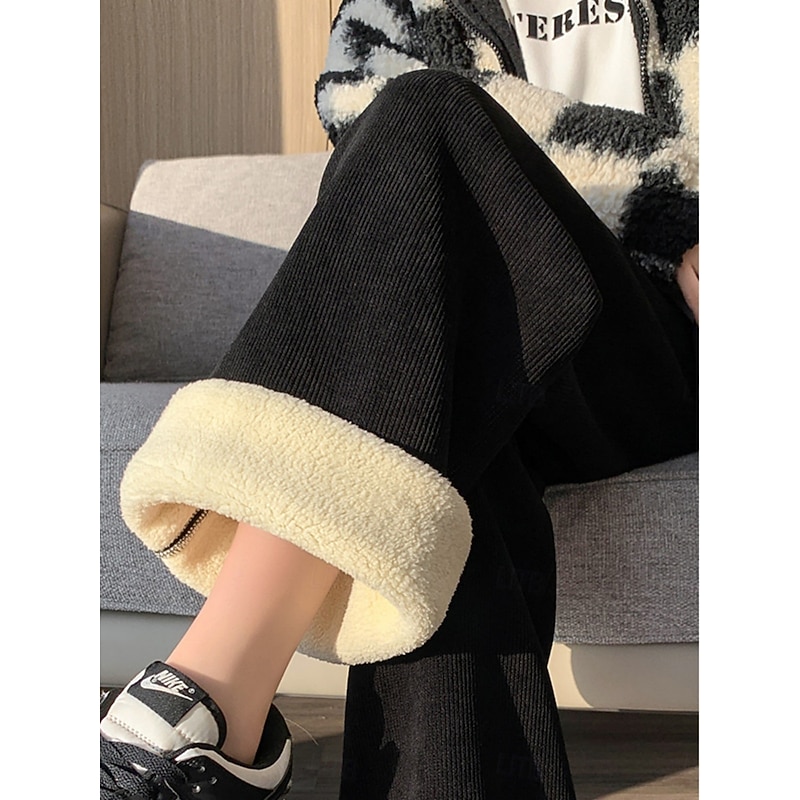 Women's Sweatpants Fleece Pants Wide Leg Fashion Basic Casual Full Length High Waist Plain Pocket Elastic Waistband Comfy Soft Comfortable Stretchy Outdoor Street Black off-white Gray Spring Fall