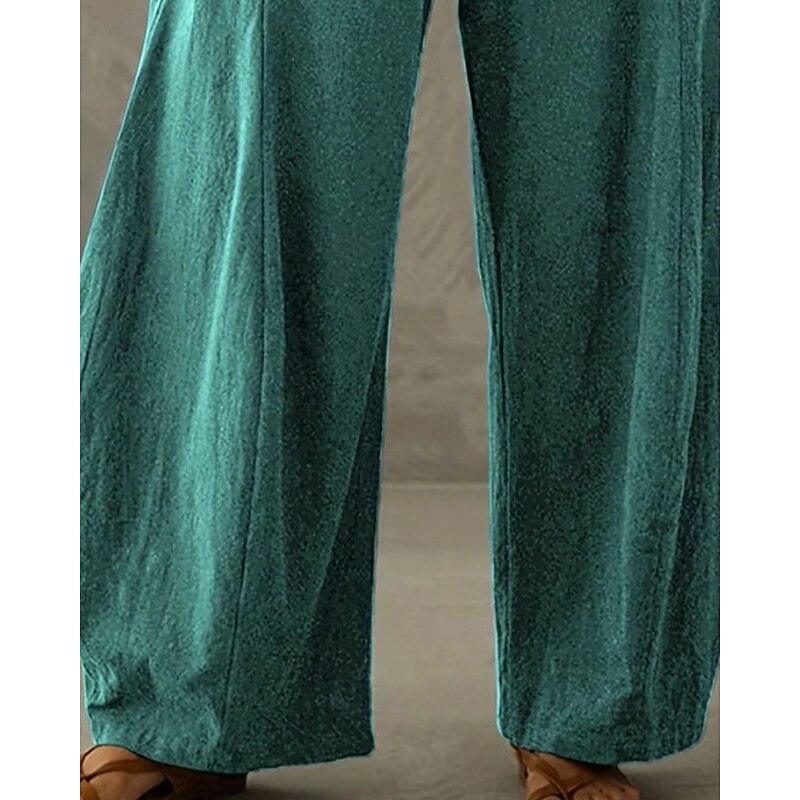 Women's Wide Leg Pants Trousers Vacation Ethnic Style Casual Full Length High Waist Graphic Pocket Elastic Waistband Print Comfy Breathability Inelastic Vacation Casual Daily Peacock Blue Spring Fall3