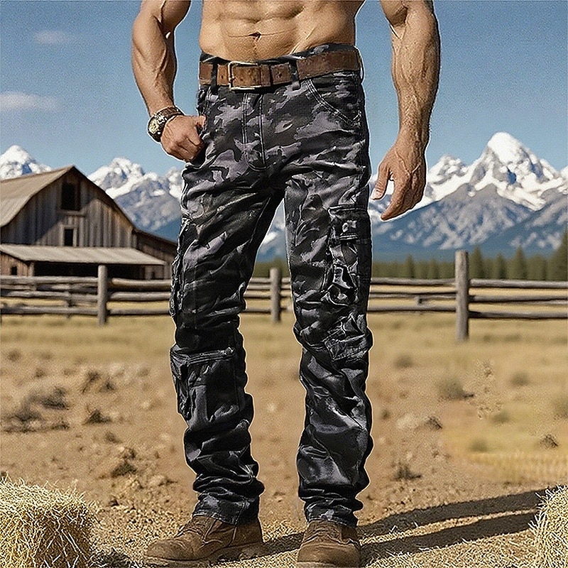 Men's Cargo Pants Trousers Hiking Pants Camo Pants Buttons Multi Pocket Camouflage Wearable Outdoor Daily Camping & Hiking Fashion Classic Camouflage khaki Black