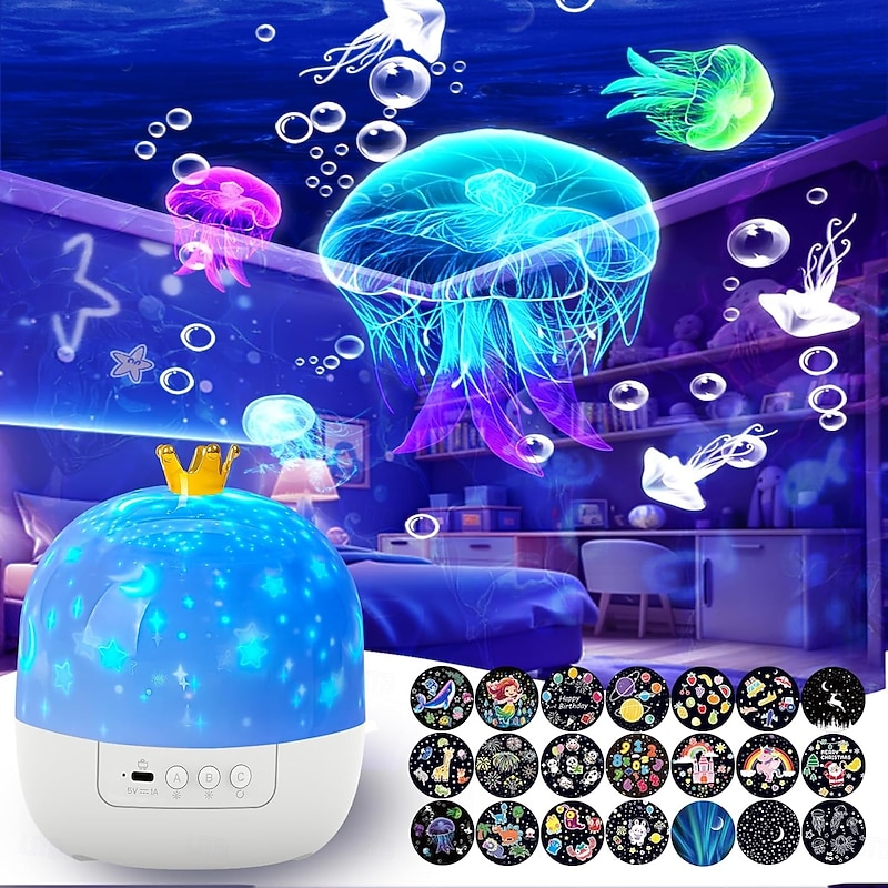 15/21 Sets of Films Ocean Night Light Projector, Kids Projector for Bedroom, Stars Projector for Ceiling, 360 Degree Rotation Kids Night Light for Decorating Party,Birthdays,Christmas Gifts