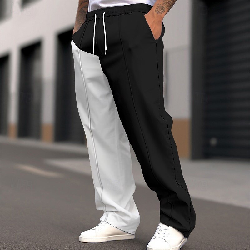 Men's Sweatpants Wide Leg Sweatpants Trousers Baggy Pants Drawstring Elastic Waist Straight Leg Color Block Breathable Full Length Outdoor Casual Daily Fashion Streetwear Black Red Stretchy4
