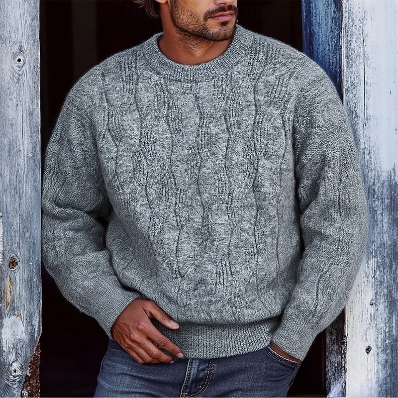 Men's Pullover Sweater Jumper Knit Sweater Ribbed Knit Regular Tops Knitted Plain Crew Neck Fashion Basic Vacation Daily Wear Clothing Apparel Fall Winter Red Green M L XL