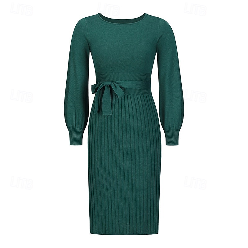 Women's Long Dress Maxi Dress Sweater Dress Fashion Modern Lantern Sleeve Vacation Daily Going out Regular Fit Plain Long Sleeve Crew Neck Black Green Khaki Grey Fall Winter3