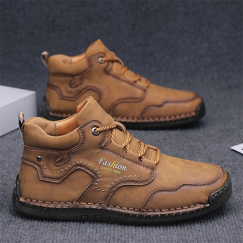 Men's Khaki Casual Work Shoes Durable Lace-Up Outdoor Sneakers with Anti-Slip Grip Sole for Hiking, Camping, Driving and Daily Activities2