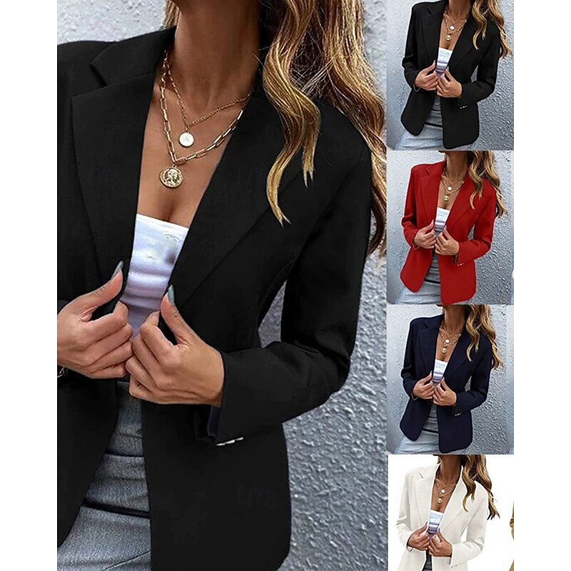 Women's Blazer Comfortable Buttons Elegant Fashion Outdoor Plain Going out Casual Daily Weekend Cardigan Regular Lapel Regular Fit Long Sleeve Outerwear Black White Red Spring Fall