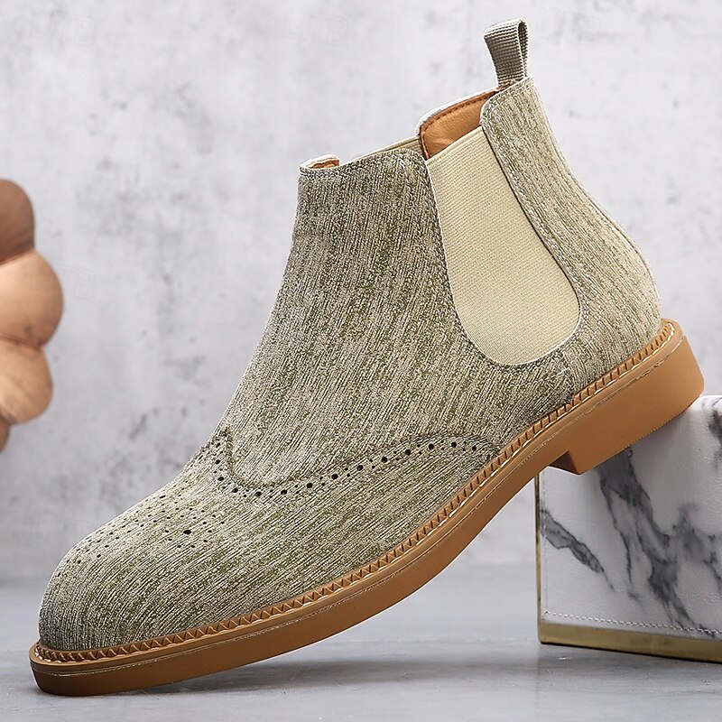 Men's Gray Chelsea Boots with Wingtip Brogue Detailing Elegant Vintage Style for Weddings, Work and Semi-Formal Occasions