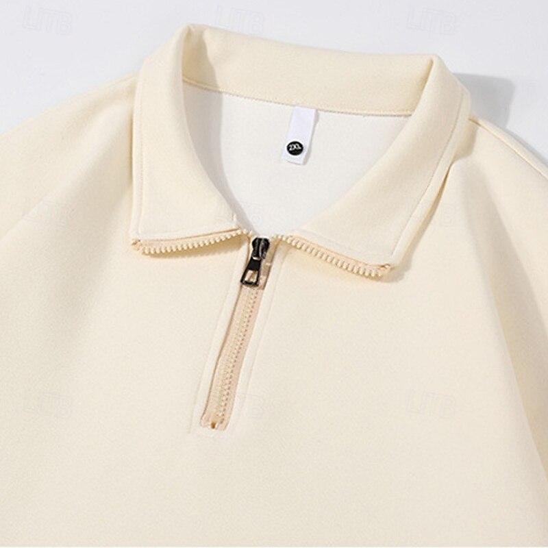 Women's Pullover Sweatshirts Zip Up Sweatshirts Plain Sports Fashion Casual Long Sleeve High Neck Regular Tops Street Dailywear Going out Half Zipper Quarter Zipper Zipper Beige Fall Winter4