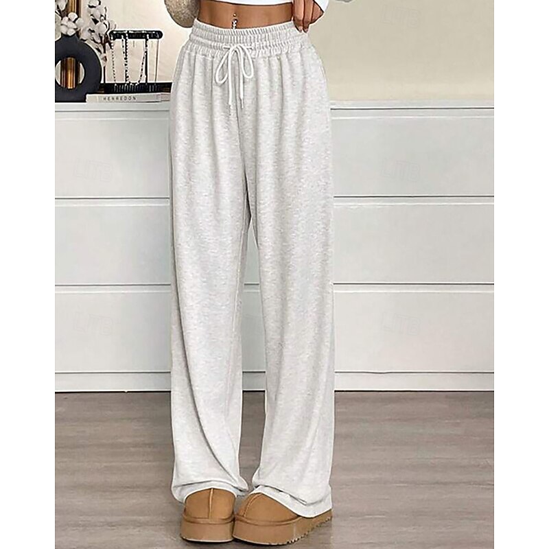 Women's Culottes Wide Leg Chinos Streetwear Casual Full Length Medium Waist Plain Drawstring Pocket Elastic Waist Comfortable Micro-elastic Outdoor Vacation Daily Light Gray Dark-Gray Apricot Black