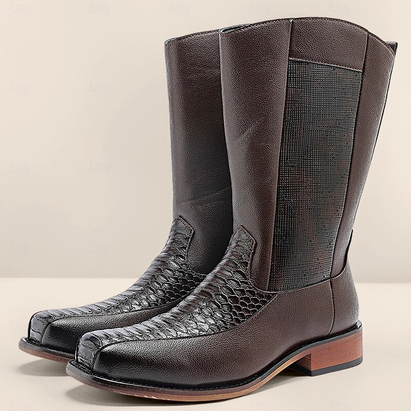 Men's Dark Brown Crocodile Textured Boots – Sophisticated and Fashionable, Perfect for Formal Business and Special Occasions