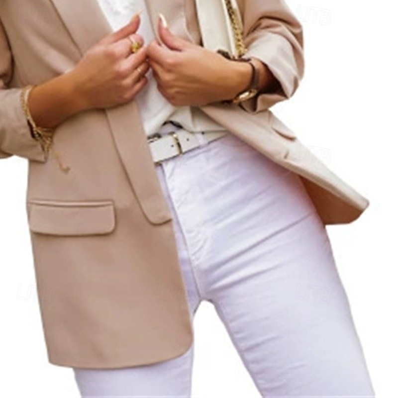 Women's Blazer Comfortable Pocket Elegant Fashion Outdoor Plain Going out Casual Daily Weekend Cardigan Regular Lapel Regular Fit Long Sleeve Outerwear Red Beige Spring Fall4