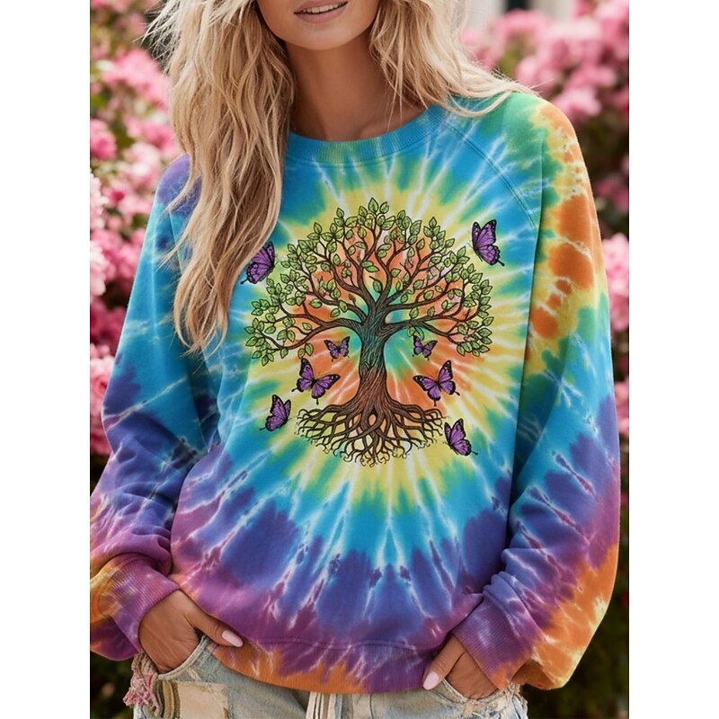 Women's Pullover Sweatshirts Graphic Tie Dye Fashion Streetwear Classic Long Sleeve Crew Neck Regular Tops Dailywear Casual Print Blue Spring Fall