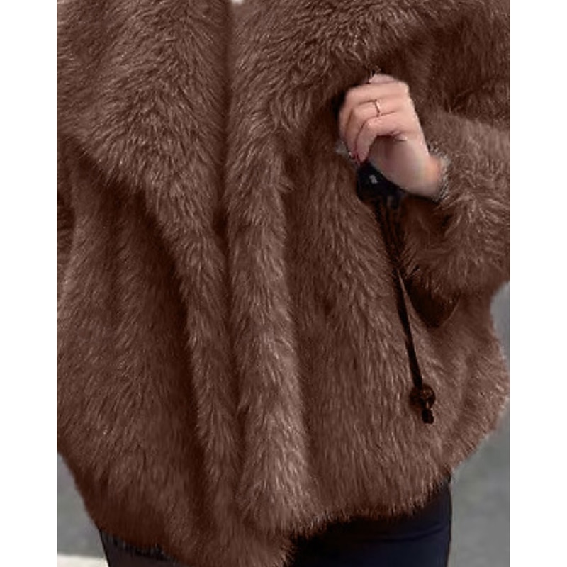 Women's Faux Fur Coat Warm Comfortable Furs & Leathers Casual Plain Street Holiday Going out Weekend Regular Turndown Regular Fit Long Sleeve Outerwear Coffee Fall Winter3