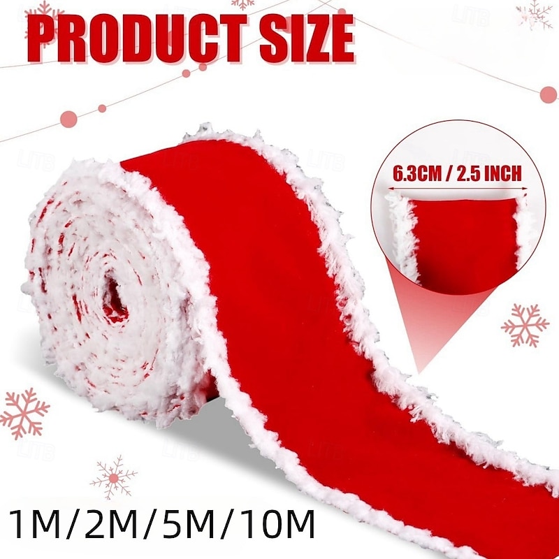 2 Rolls Christmas Ribbon, Red and White Fuzzy Edge Decorative Ribbon for Tree Bows, DIY Holiday Crafts, Gift Wrapping, Xmas Party Decorations2