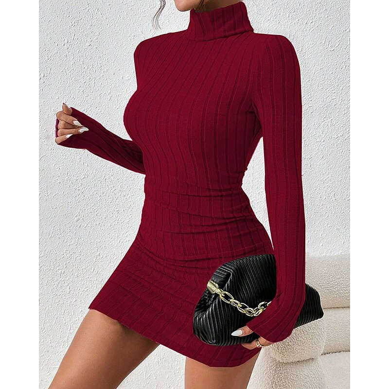 Women's Midi Dress Sweater Dress Bodycon Sheath Dress Fashion Modern Vacation Daily Weekend Regular Fit Plain Long Sleeve Turtleneck Black Wine Spring Fall
