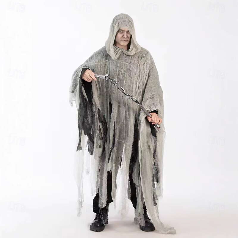 Ghost Grim Reaper Halloween Cape Cloak Horror Scary Costume Adults' Men's Halloween Carnival Performance Party Easy Halloween Costumes Dress Up4