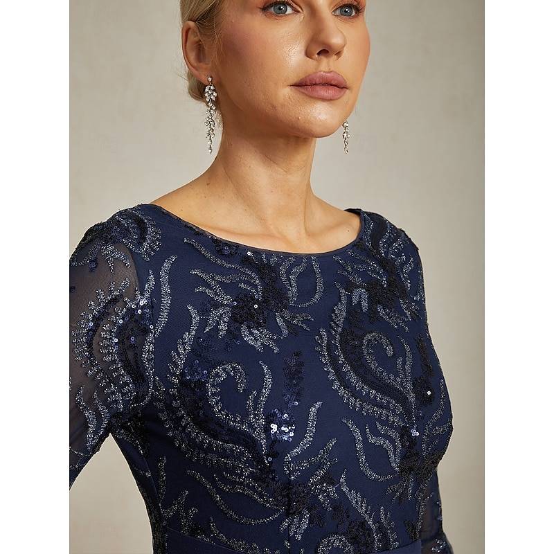 Women's Mini Dress Sheath Dress Elegant Party Floral 3/4 Length Sleeve Crew Neck Navy Blue Summer Spring Fall4