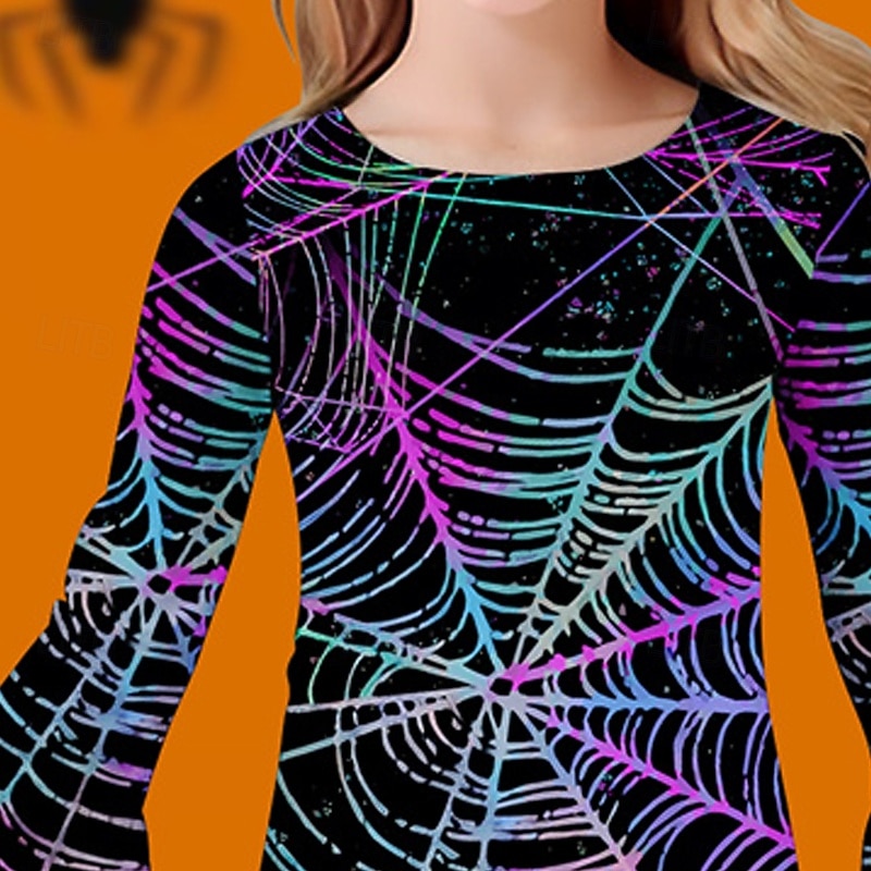 Halloween Girls' 3D Graphic Dress Ruffle Dress Long Sleeve Summer Spring Vacation Daily Holiday Beautiful Sweet Kids 4-12 Years Casual Dress Knee-length Regular Fit2