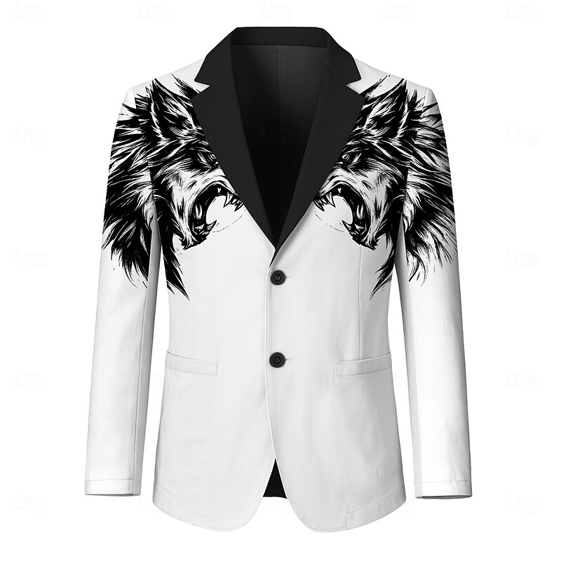 Men's Blazer Jacket Party Casual Stylish Casual Daily All Seasons 100% Polyester Weaving Animal Tiger 3D Print Buttons Comfortable Single Breasted Blazer Black A Black B WhiteA WhiteB3