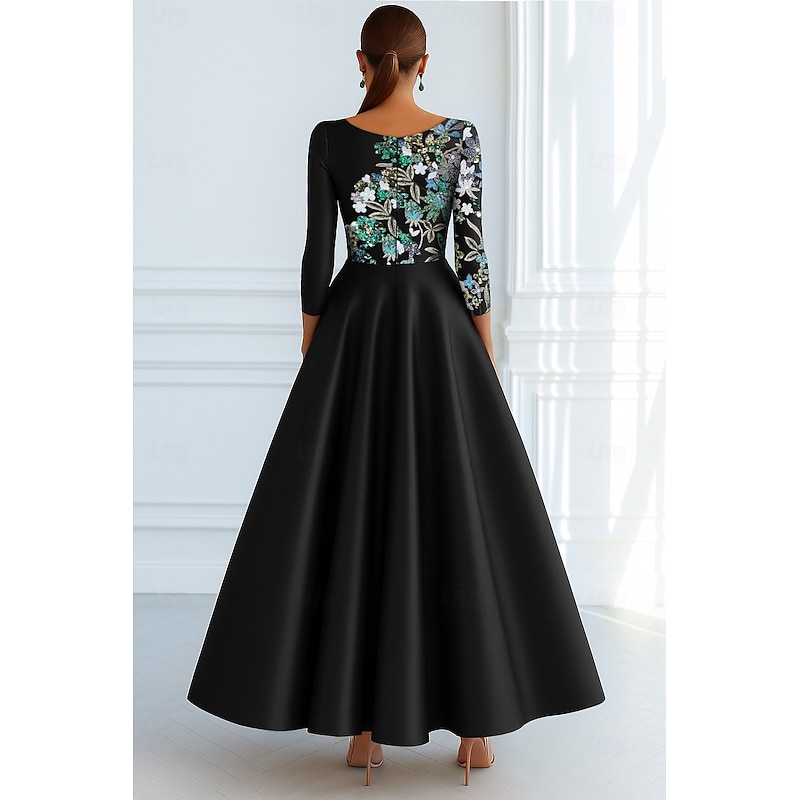 Black Brown Red A-Line Evening Gown Elegant Formal Dress Formal Wedding Floor Length Long Sleeve Pocket Stretch Satin with Glitter Bow(s) Pocket 20253