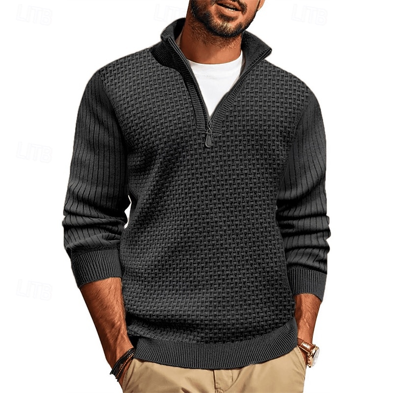 Men's Pullover Sweater Jumper Quarter Zip Sweaters Knit Sweater Ribbed Knit Regular Tops Knitted Plain Half Zip Fashion Casual Vacation Daily Wear Clothing Apparel Fall Winter Camel Black S M L2