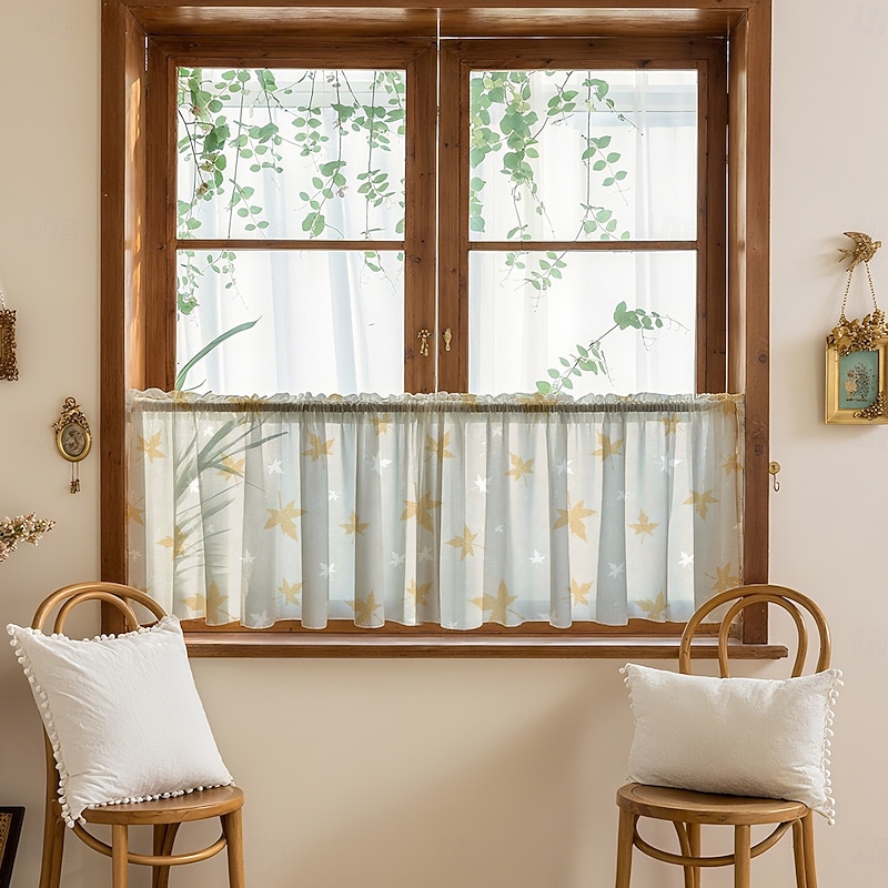 1PC Multicolor Pattern Short Kitchen Curtain, Half Window Cafe Curtain, Cross-Border Christmas Small Window Decoration, Polyester Cotton2