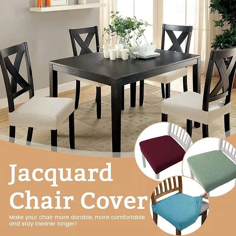Waterproof Chair Cover Jacquard T Shape Cushion Set Slipcover Dining Chair Protector Washable Seat Covers For Home Kitchen Restaurant Banquet Club Furniture Decoration3