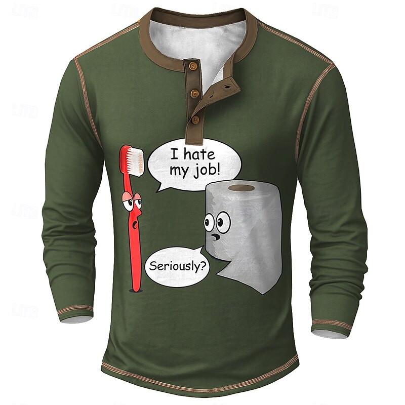 Men's Graphic Funny Henley Shirt Tee Long Sleeve Vintage Fashion Designer Outdoor Casual Daily Spring &  Fall All Seasons Army Green Dark Gray Black Navy Blue Henley Henley T-Shirt3
