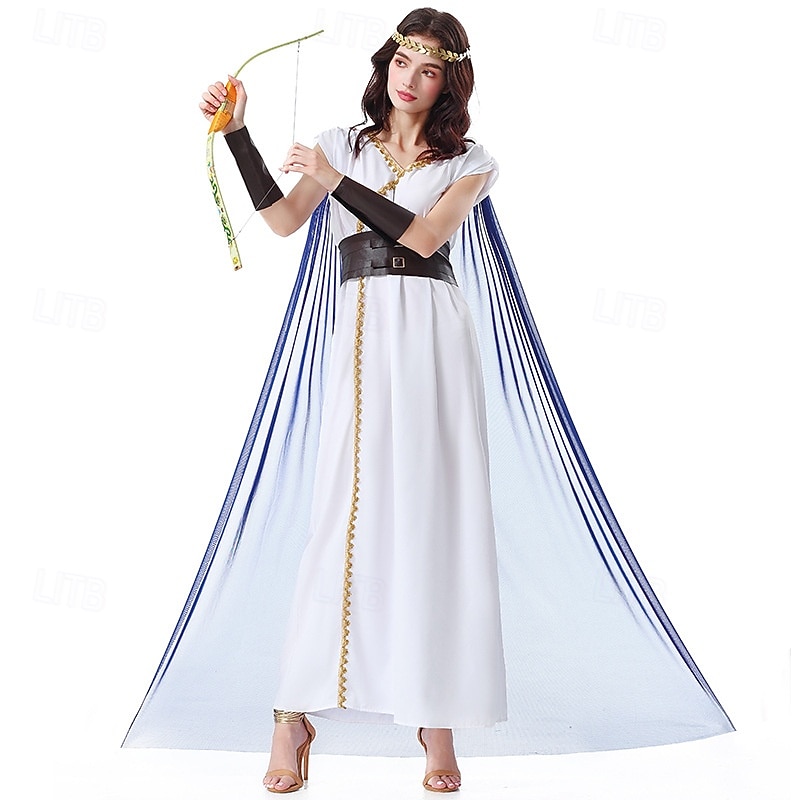 Ancient Greek Roman Fancy Costume Toga Dress Goddess Fancy Dress Women's Fantasy Halloween Carnival Performance Party Adults Dress Belt Cloak