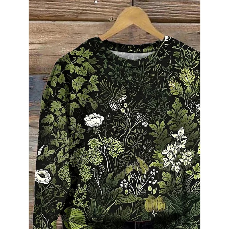 Women's Sweatshirts Floral Graphic Vintage Casual Long Sleeve Crew Neck Round Neck Regular Tops Street Dailywear Casual Print Dark Green Spring Fall Winter2