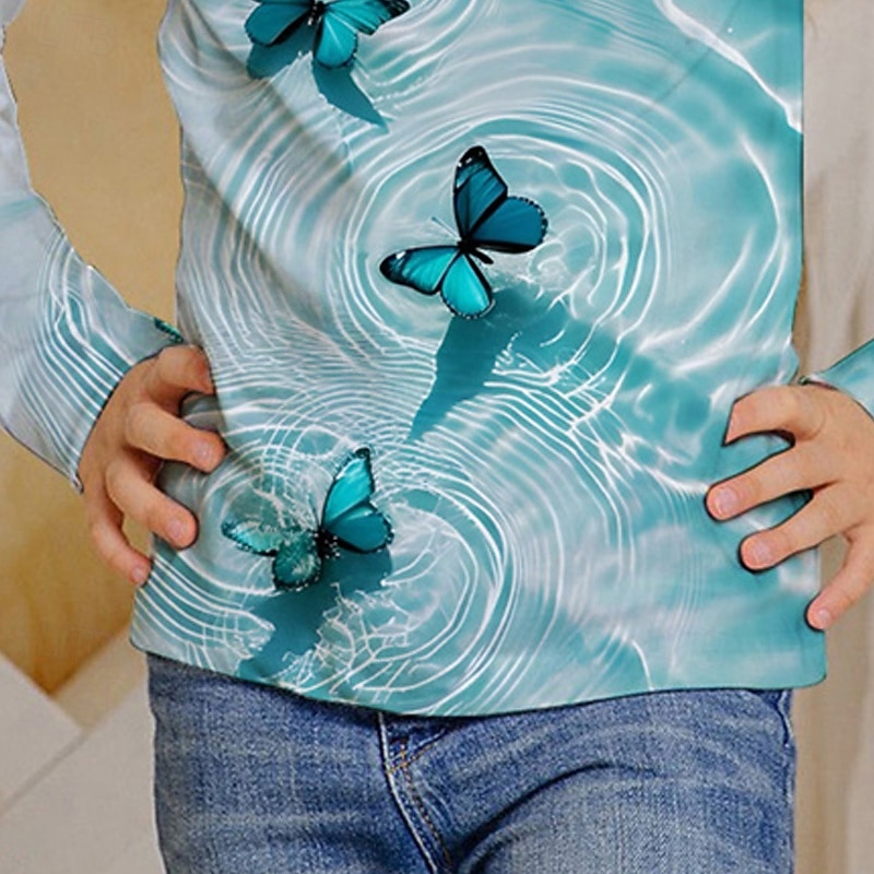 Boys' 3D Butterfly T shirt Tee Long Sleeve Spring Fall Fashion Basic Kids 4-12 Years Crew Neck Outdoor Casual Daily Regular Fit3