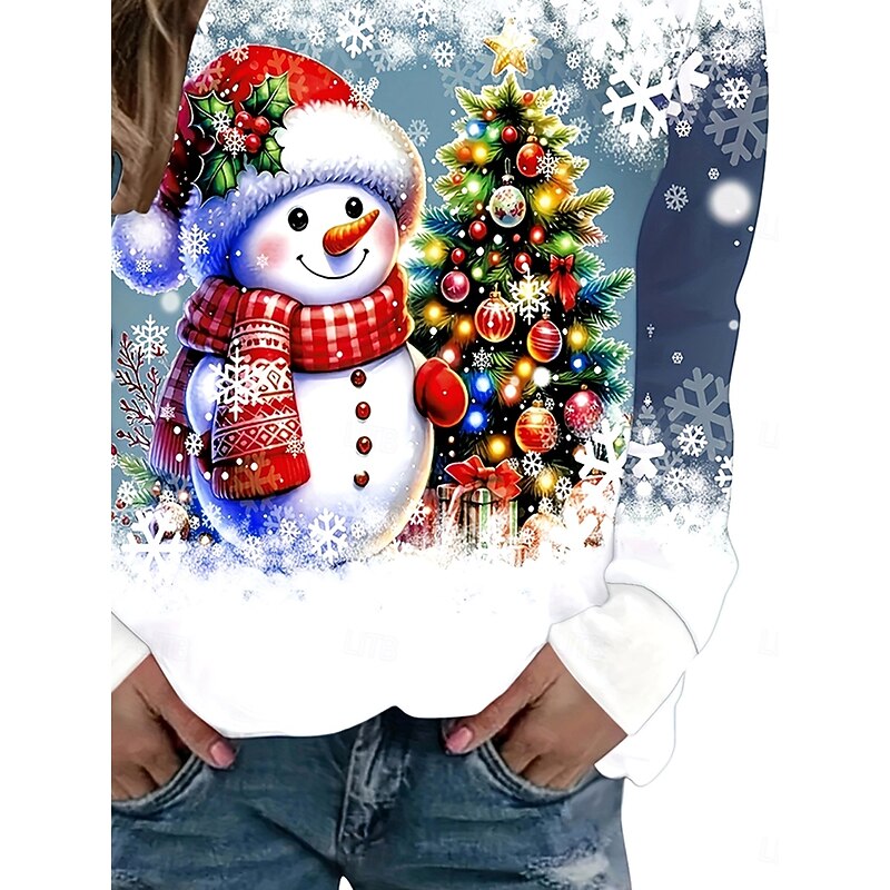 Women's Pullover Sweatshirt Hoodies Graphic Snowman Christmas Fashion Casual Long Sleeve Crew Neck Round Neck Regular Tops Street Dailywear Casual Print Blue Fall Winter3